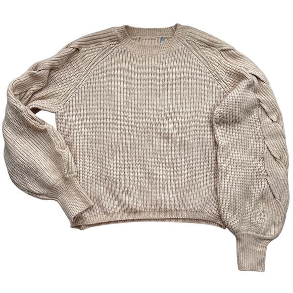 Camel Beige Balloon Sleeve Knit Sweater Neutral Pullover - Picture 1 of 5